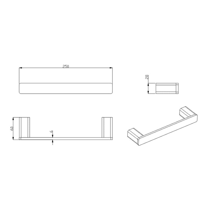 250mm BK KASTEN Brushed Bronze Brass Single Square Bars Towel Rails