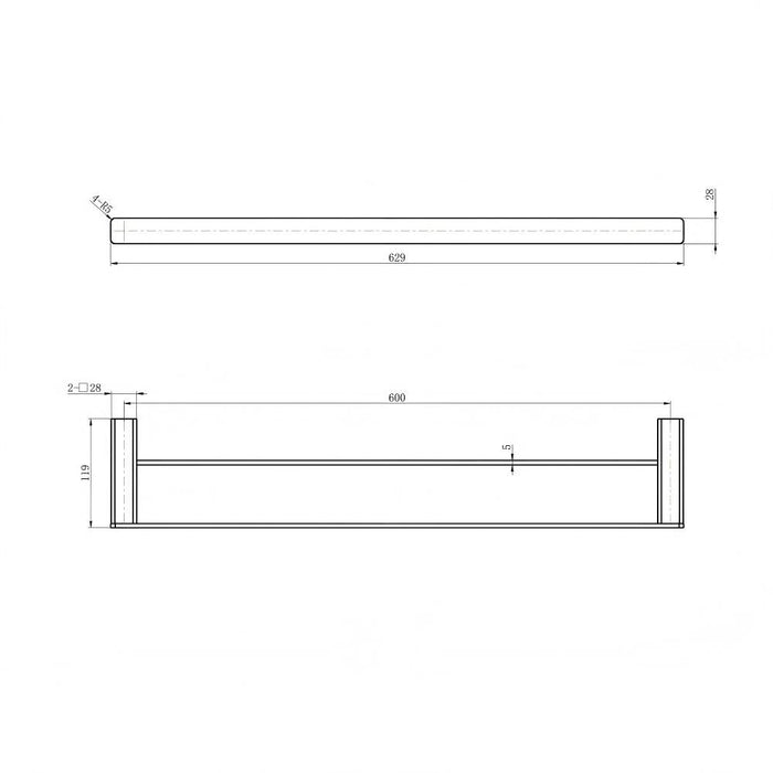600mm Modernnational Nova Champagne Solid Brass Square Double Towel Rail