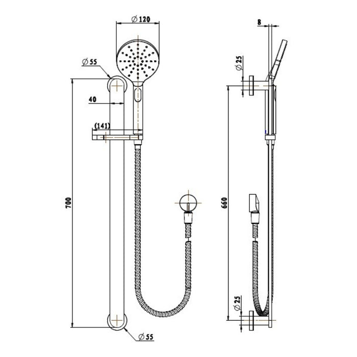700mm Modernnational Nova Champagne Solid Brass Round Shower On Rail