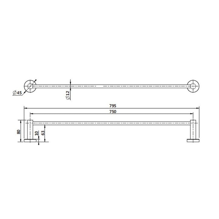 750mm Modernnational Mirage Champagne Solid Brass Round Single Towel Rail