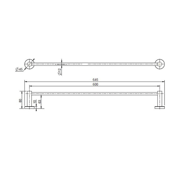 600mm Modernnational Mirage Champagne Solid Brass Round Single Towel Rail