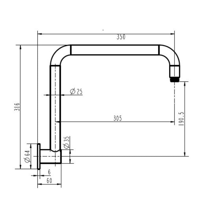 350mm Modernnational Champagne Brass Round High Rise Shower Arm