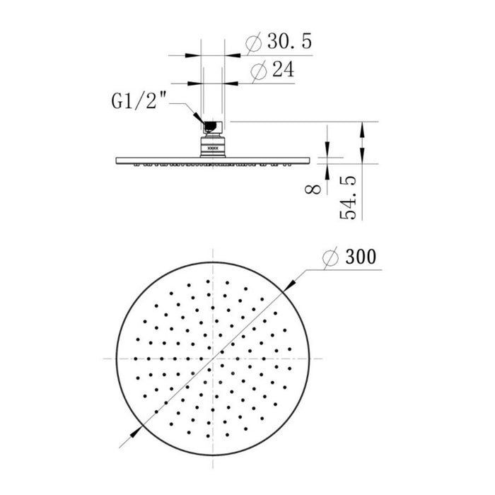 300mm Modernnational Champagne Brass Round Shower Head