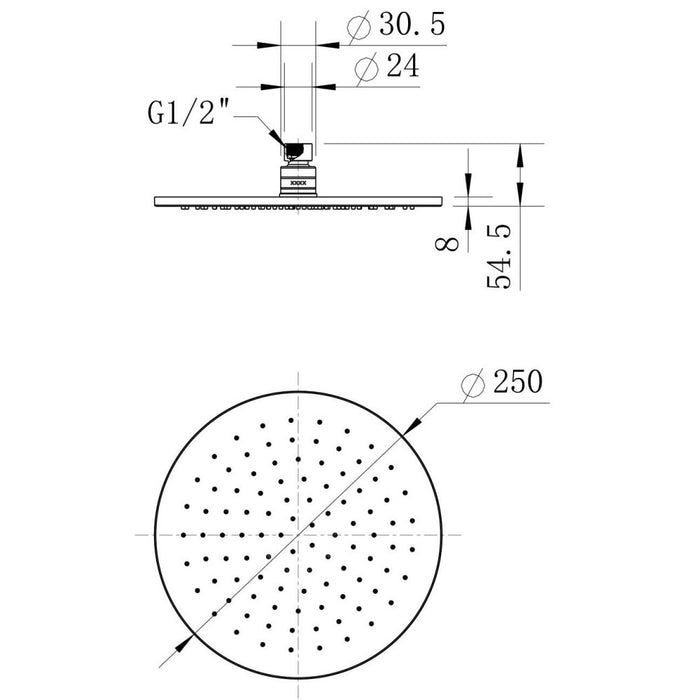 250mm Modernnational Champagne Brass Round Shower Head