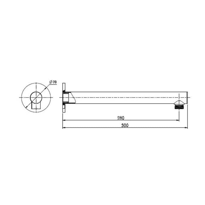 300mm Modernnational Champagne Brass Round Shower Arm