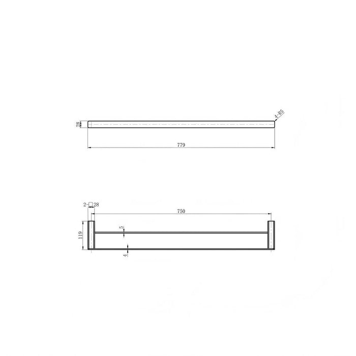 750mm Modernnational Nova Champagne Solid Brass Square Double Towel Rail