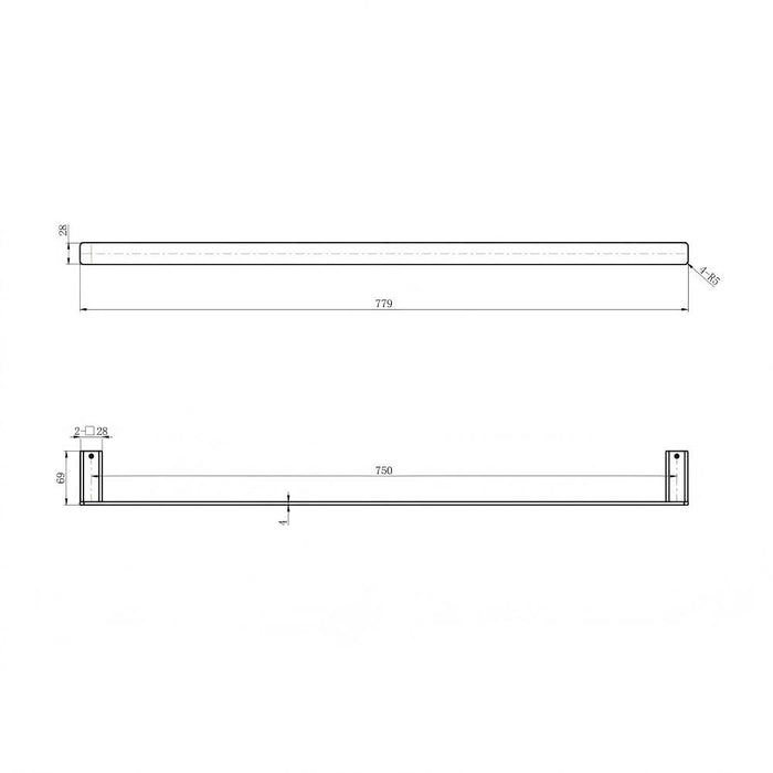 750mm Modernnational Nova Champagne Solid Brass Square Single Towel Rail