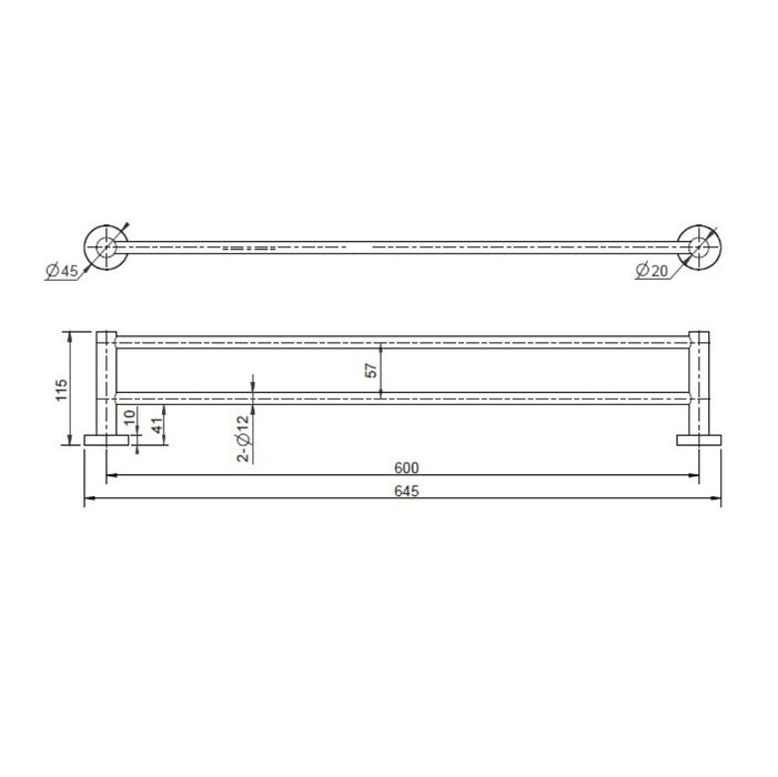 600mm Modernnational Mirage Champagne Brass Round Double Towel Rail