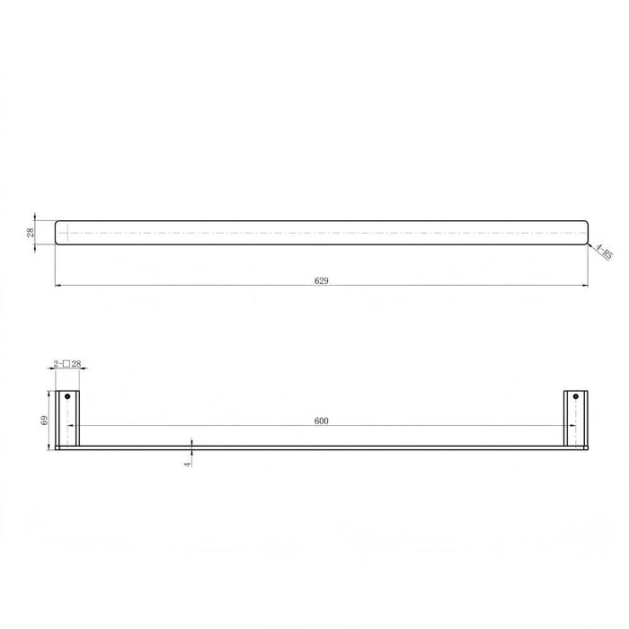 600mm Modernnational Nova Champagne Solid Brass Square Single Towel Rail