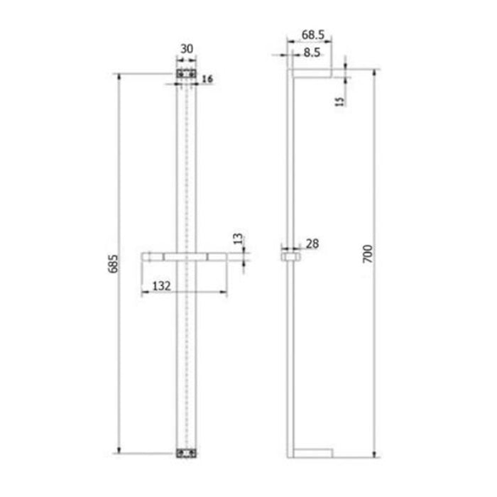 BK Eckig Brass Square Multifunction Sliding Rail Showers
