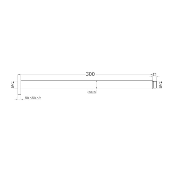300mm BK Eckig Brass Square Ceiling Arm
