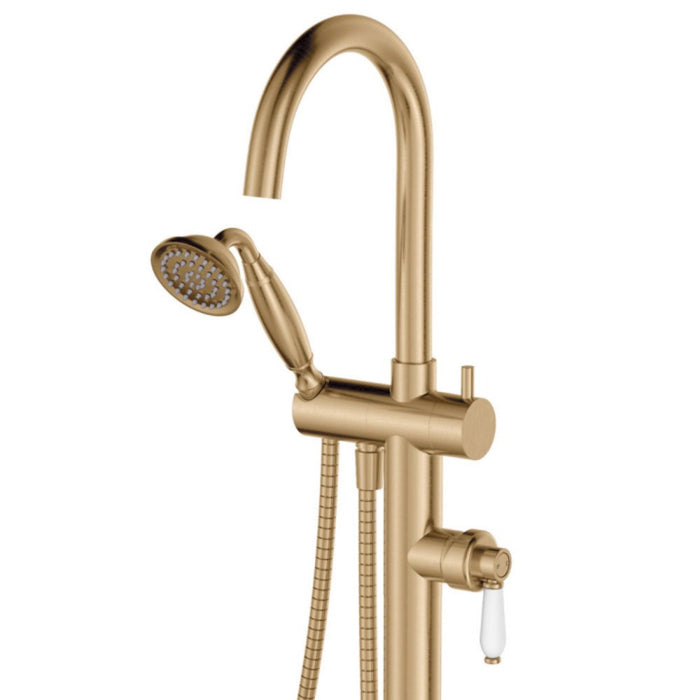 Fienza Eleanor Solid Brass With Ceramic Handle Floor Mounted Bath Mixer