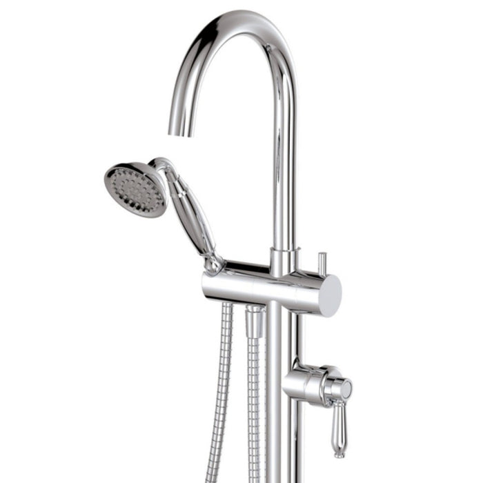 Fienza Eleanor Solid Brass With Round Hand Shower Floor Mounted Bath Mixer