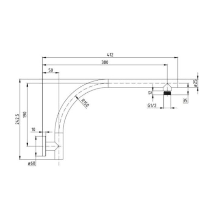 400mm BK Rund Brass Round Curve Shower Arm