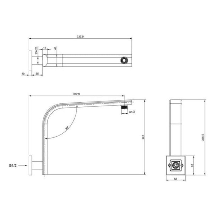 BK Eckig Brass Curved Shower Arm