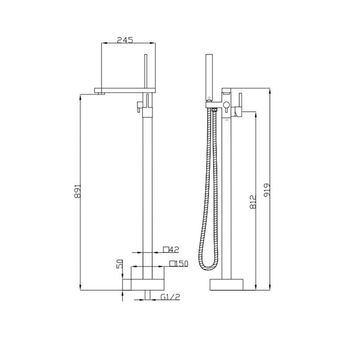 BK Eckig Brass Hand Shower Floor Mounted Bath Mixers
