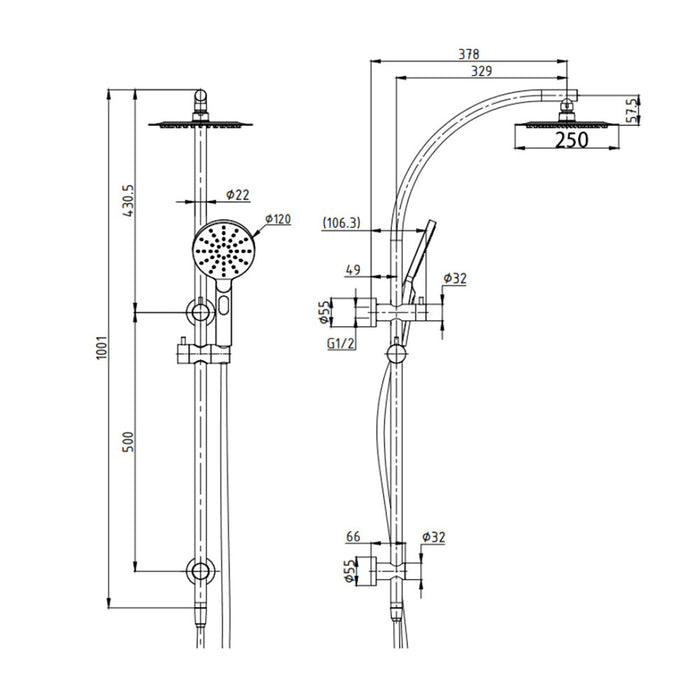 BK Rund Multifunction Shower With Overhead Rain Shower
