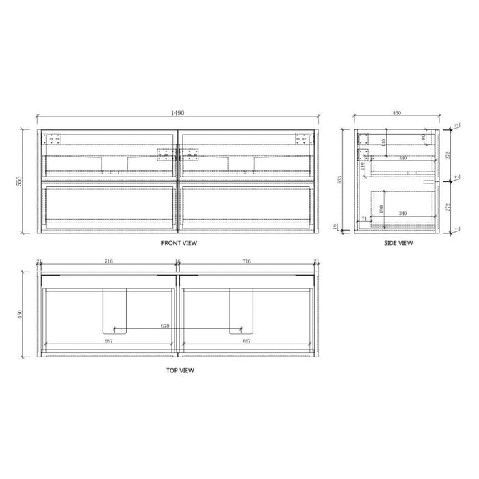 600-1500*450*550mm ABS Banff Coastal Oak Shaker Plywood Wall Hung Vanity