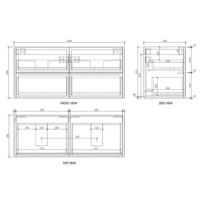 600-1500*450*550mm ABS Banff Coastal Oak Shaker Plywood Wall Hung Vanity