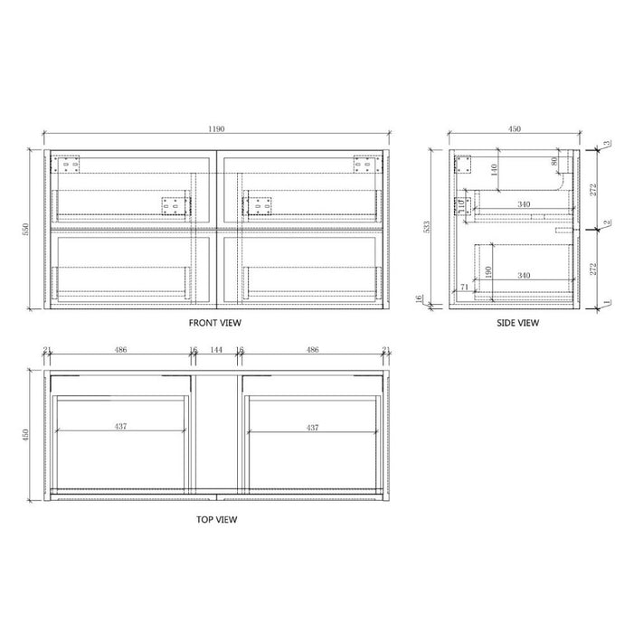 600-1500*450*550mm ABS Banff Coastal Oak Shaker Plywood Wall Hung Vanity