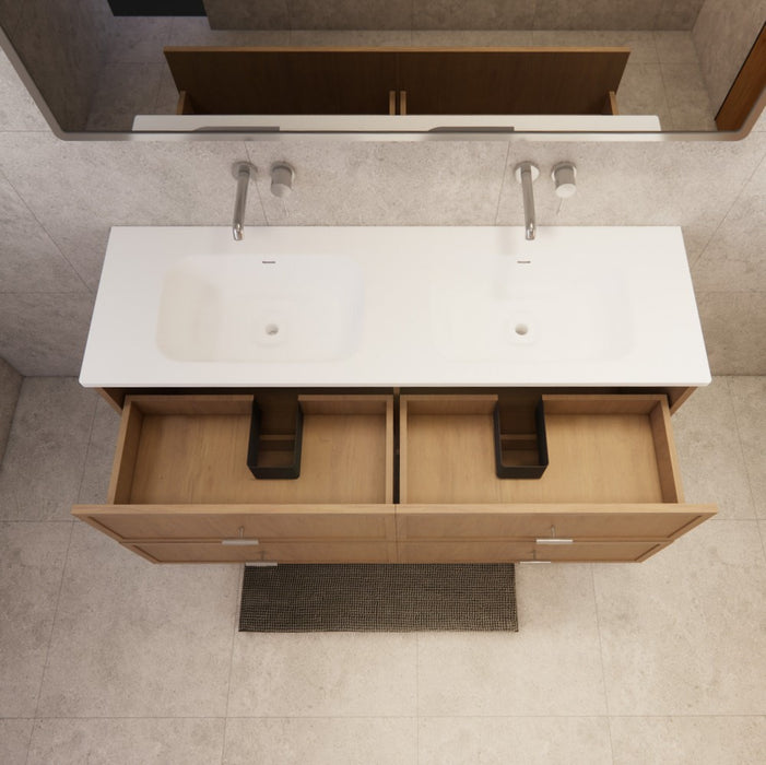 600-1500*450*550mm ABS Banff Coastal Oak Shaker Plywood Wall Hung Vanity