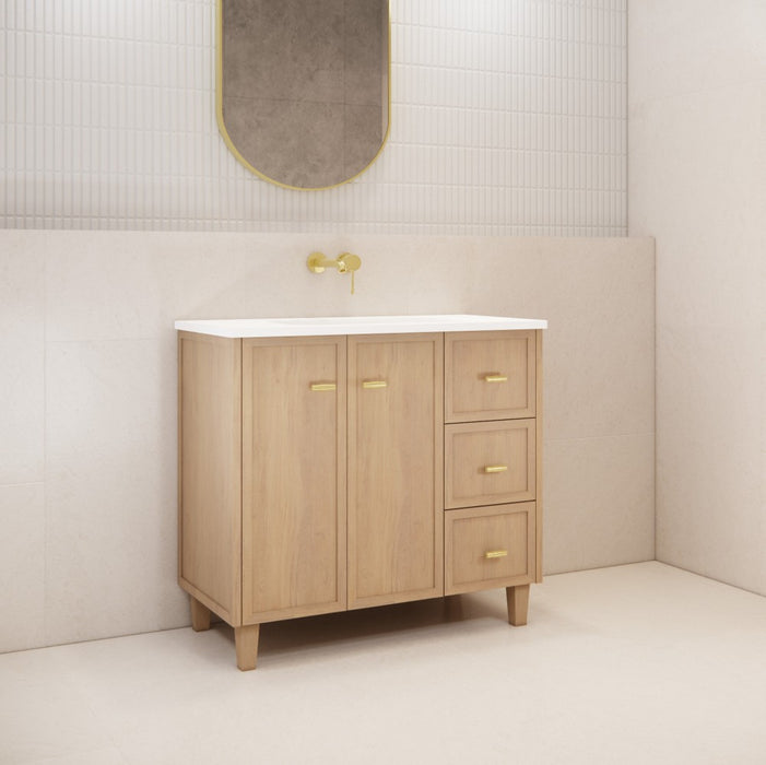 600-1500*450*820mm ABS Tofino Coastal Oak Shaker Plywood Freestanding Vanity With Wood Legs