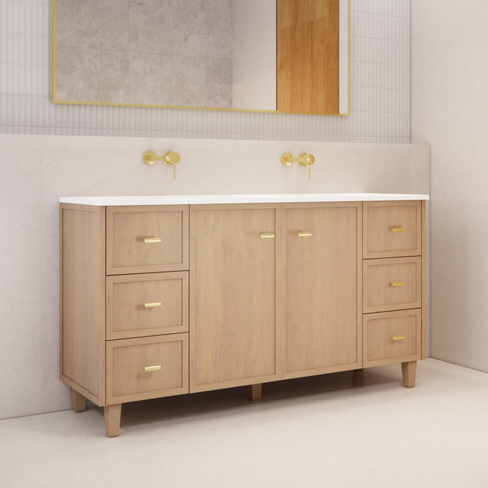 600-1500*450*820mm ABS Tofino Coastal Oak Shaker Plywood Freestanding Vanity With Wood Legs