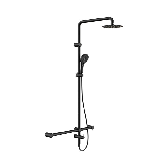 600*1600mm Nero Mecca Care 32mm T Bar Grab Rail Twin Shower Set