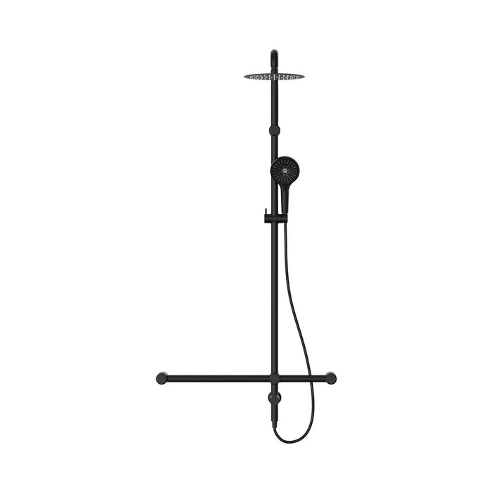 600*1600mm Nero Mecca Care 32mm T Bar Grab Rail Twin Shower Set