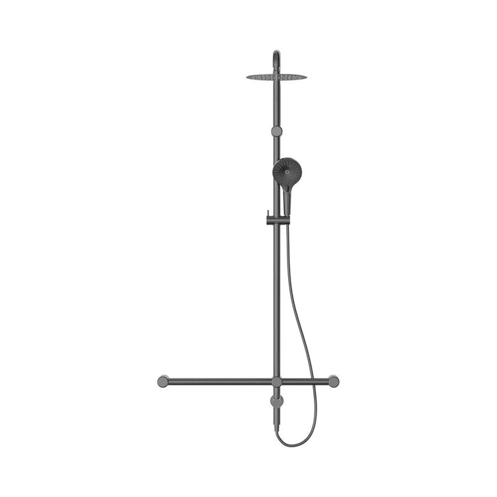 600*1600mm Nero Mecca Care 32mm T Bar Grab Rail Twin Shower Set