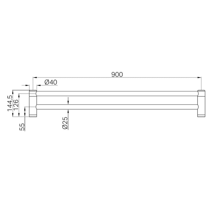 600/900mm Nero Mecca Care 25mm Stainless Steel Double Towel Grab Rail