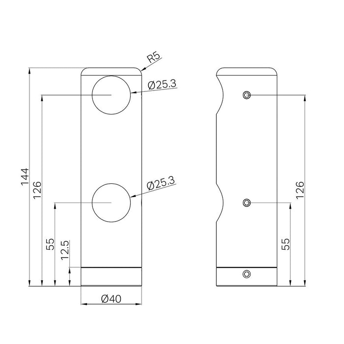 Nero Mecca Care Make Your Own 25mm Stainless Steel Left/Right Grab Rail Double Towel Bracket