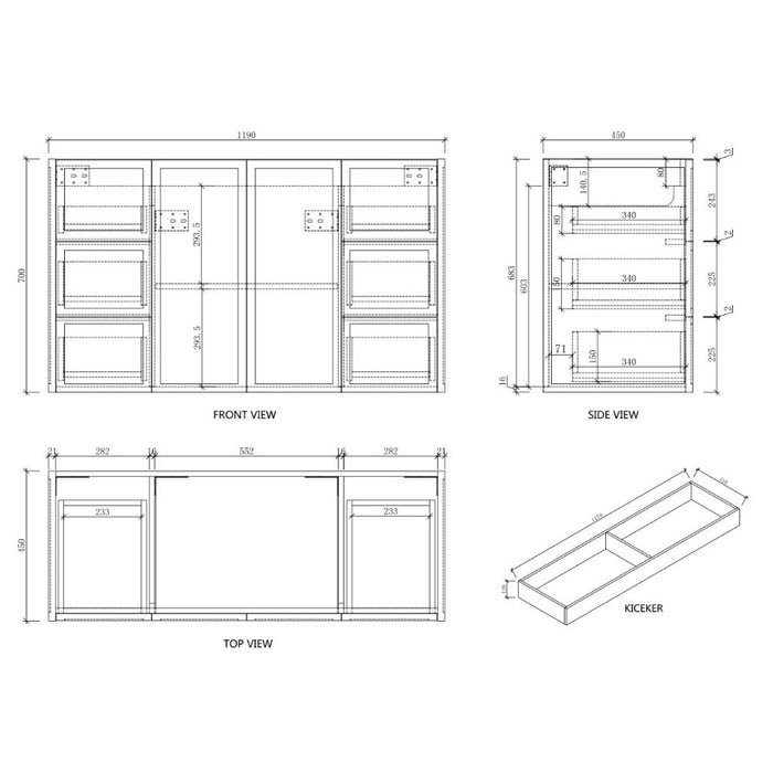 600-1500*450*820mm ABS Tofino Coastal Oak Shaker Plywood Freestanding Vanity With Kickboard