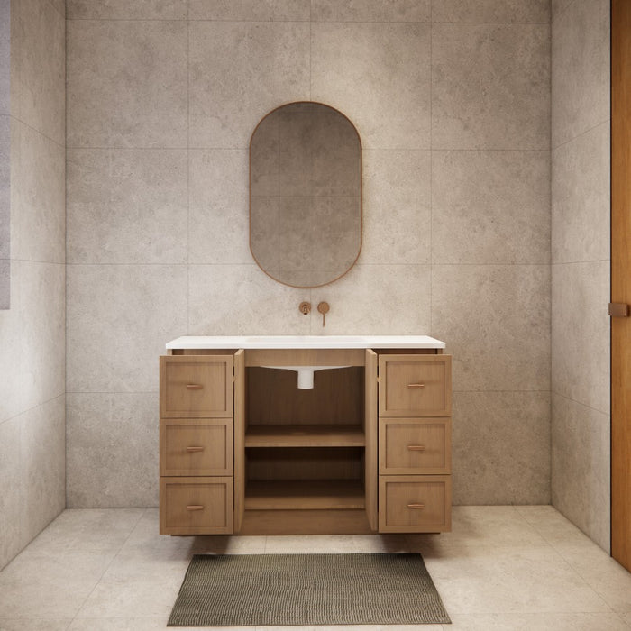 600-1500*450*820mm ABS Tofino Coastal Oak Shaker Plywood Freestanding Vanity With Kickboard
