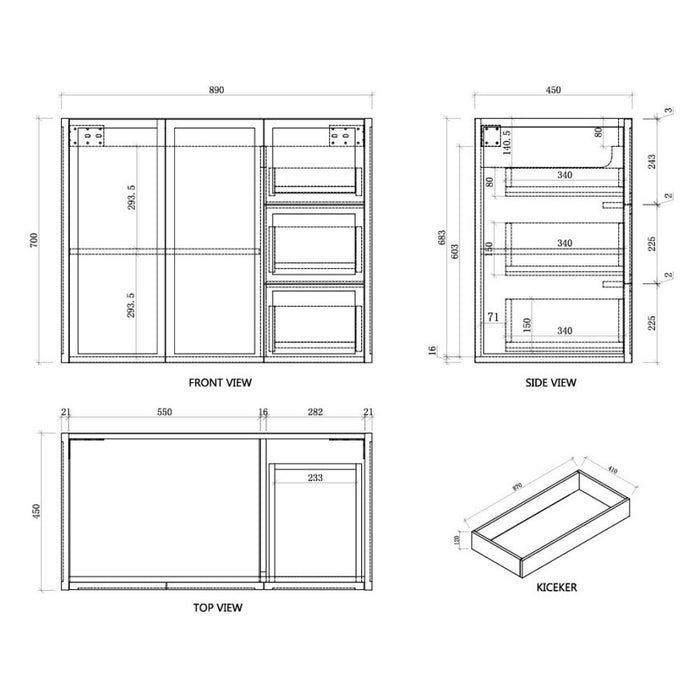 600-1500*450*820mm ABS Tofino Coastal Oak Shaker Plywood Freestanding Vanity With Kickboard