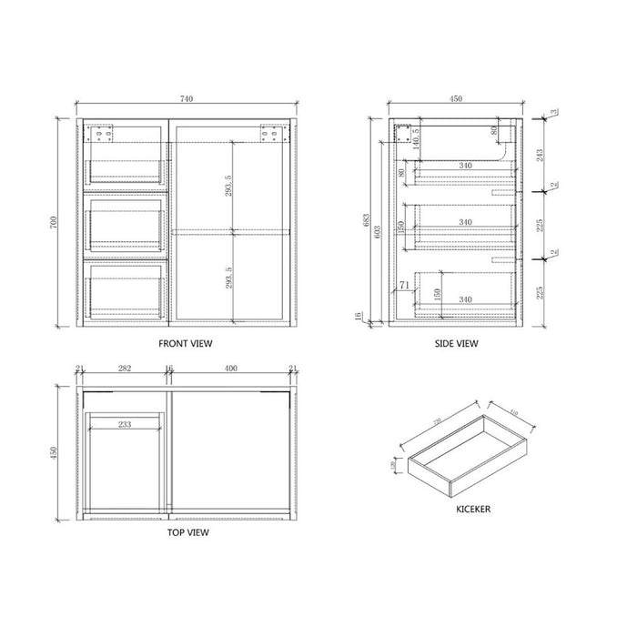 600-1500*450*820mm ABS Tofino Coastal Oak Shaker Plywood Freestanding Vanity With Kickboard
