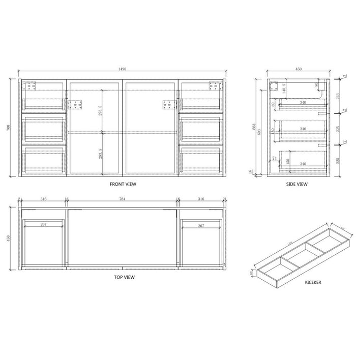 600-1500*450*820mm ABS Tofino Coastal Oak Shaker Plywood Freestanding Vanity With Kickboard