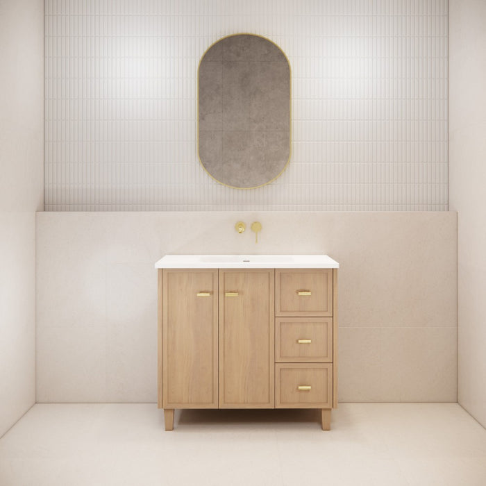 600-1500*450*820mm ABS Tofino Coastal Oak Shaker Plywood Freestanding Vanity With Wood Legs