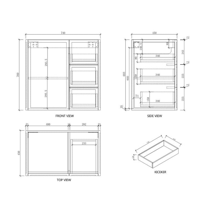 600-1500*450*820mm ABS Tofino Coastal Oak Shaker Plywood Freestanding Vanity With Kickboard