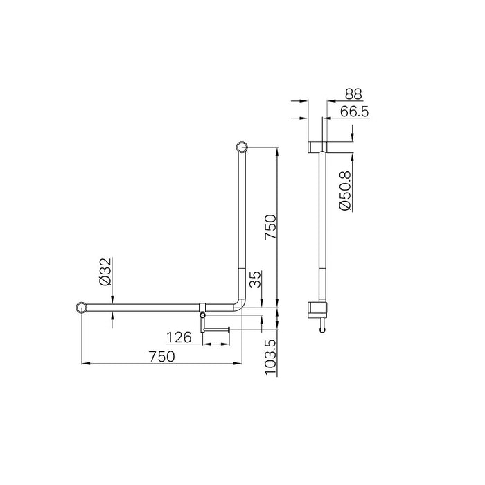 750*750mm Nero Mecca Care 32mm 90 Degree NZ4121 Accessible Toilet Grab Rail With Toilet Roll Holder