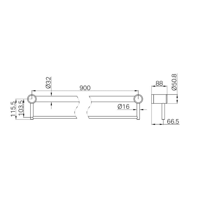 300/600/900mm Nero Mecca Care 32mm Stainless Steel Grab Rail With Towel Holder