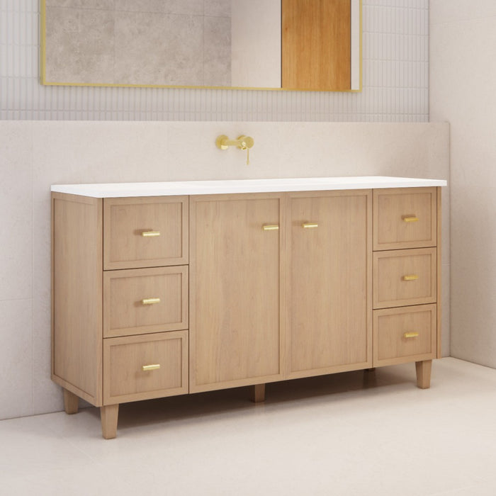 600-1500*450*820mm ABS Tofino Coastal Oak Shaker Plywood Freestanding Vanity With Wood Legs