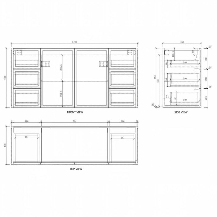 600-1500*450*700mm ABS Tofino Coastal Oak Shaker Plywood Wall Hung Vanity