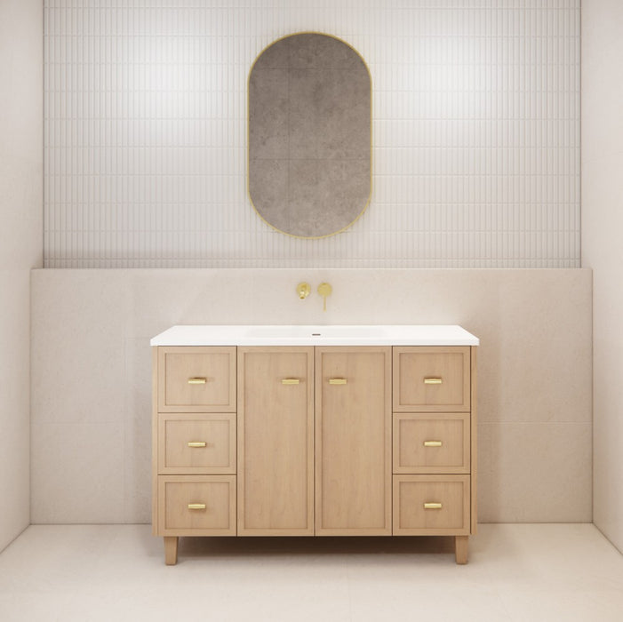 600-1500*450*820mm ABS Tofino Coastal Oak Shaker Plywood Freestanding Vanity With Wood Legs