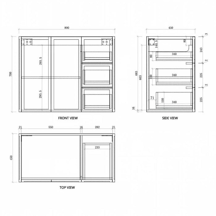 600-1500*450*700mm ABS Tofino Coastal Oak Shaker Plywood Wall Hung Vanity