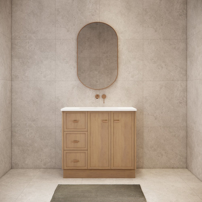 600-1500*450*820mm ABS Tofino Coastal Oak Shaker Plywood Freestanding Vanity With Kickboard