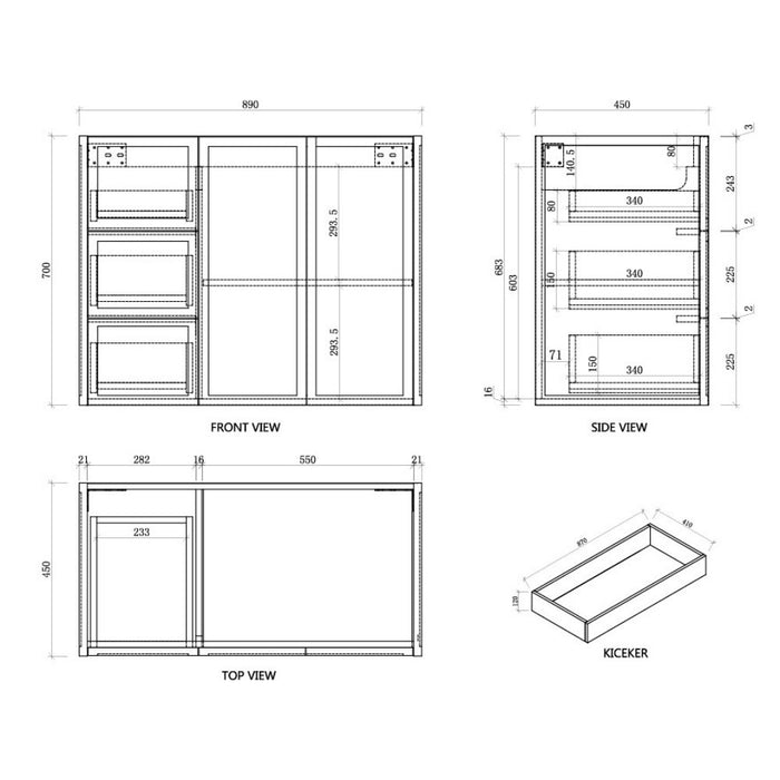 600-1500*450*820mm ABS Tofino Coastal Oak Shaker Plywood Freestanding Vanity With Kickboard