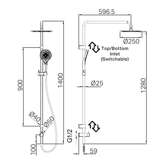 600*1400mm Nero Mecca Care 25mm Grab Rail Twin Shower Set