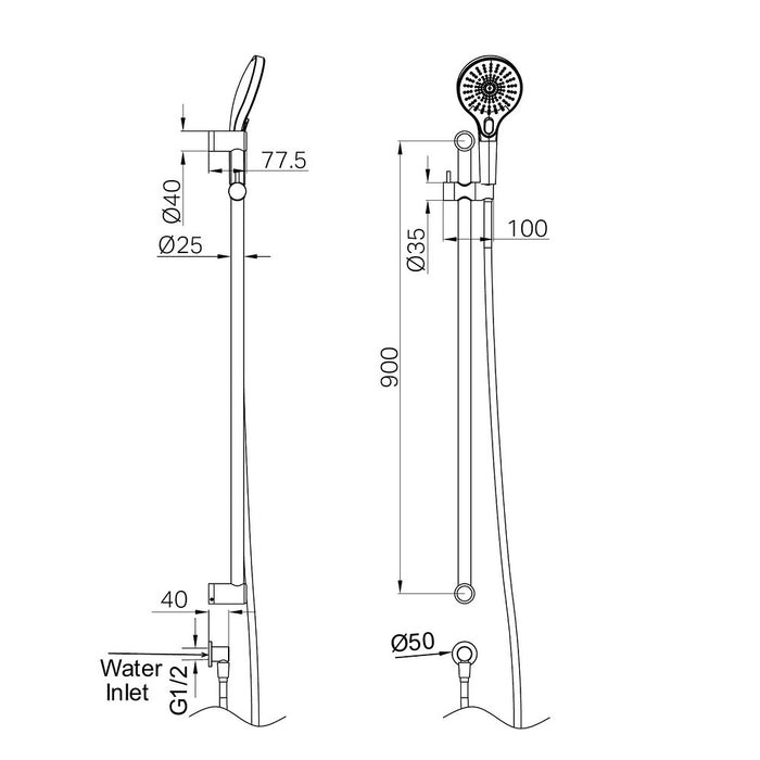 900mm Nero Mecca Care 25mm Grab Rail And Adjustable Shower Rail Set