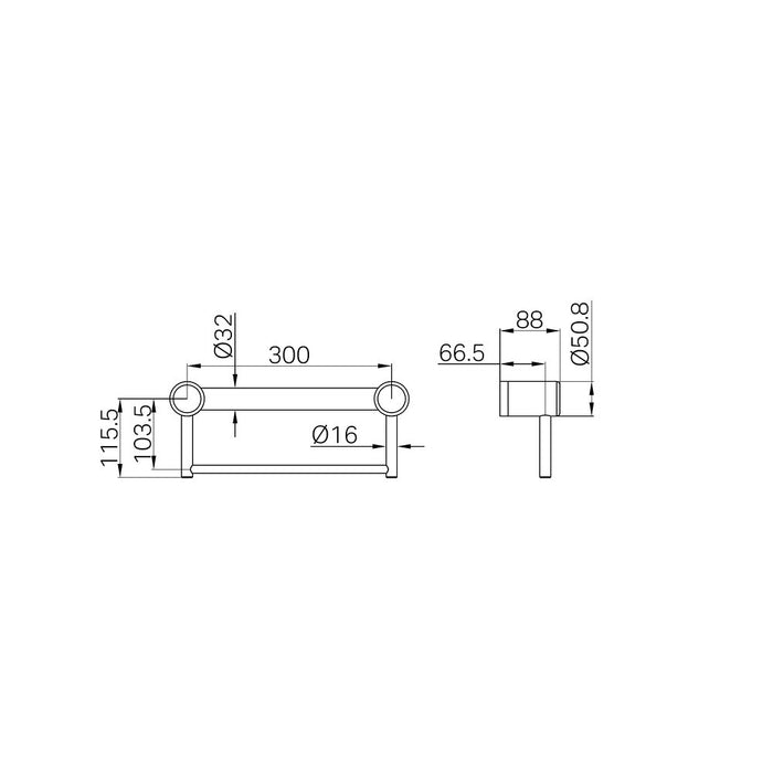 300/600/900mm Nero Mecca Care 32mm Stainless Steel Grab Rail With Towel Holder